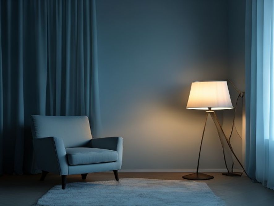 Calm evening transition Evening routine space with soft lighting and reflection